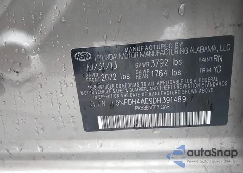 2013 Hyundai Elantra Gls из США, поврежденный, VIN 5NPDH4AE9DH391489